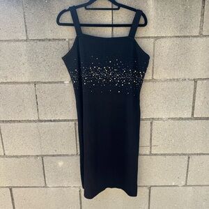 St. John Vintage Black Knit Wool Blend Dress Gown Crystal Rhinestone Size 10